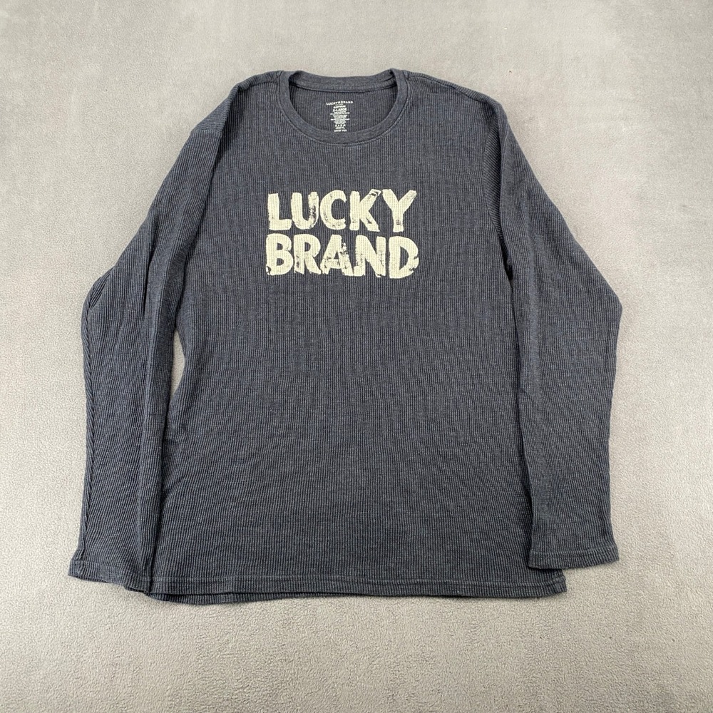 Lucky Brand Mens XL Charcoal Gray Waffle Knit Thermal Long Sleeve Sleep Shirt